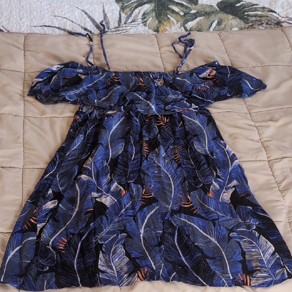 Blue Leaf Patterned Kids Dress